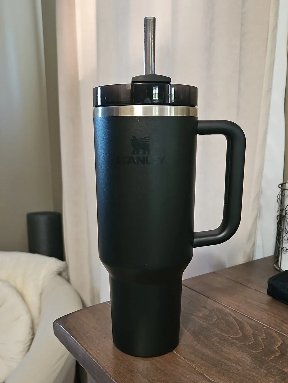 Stanley 40 Oz Matte Black Travel Tumbler with Handle and Straw